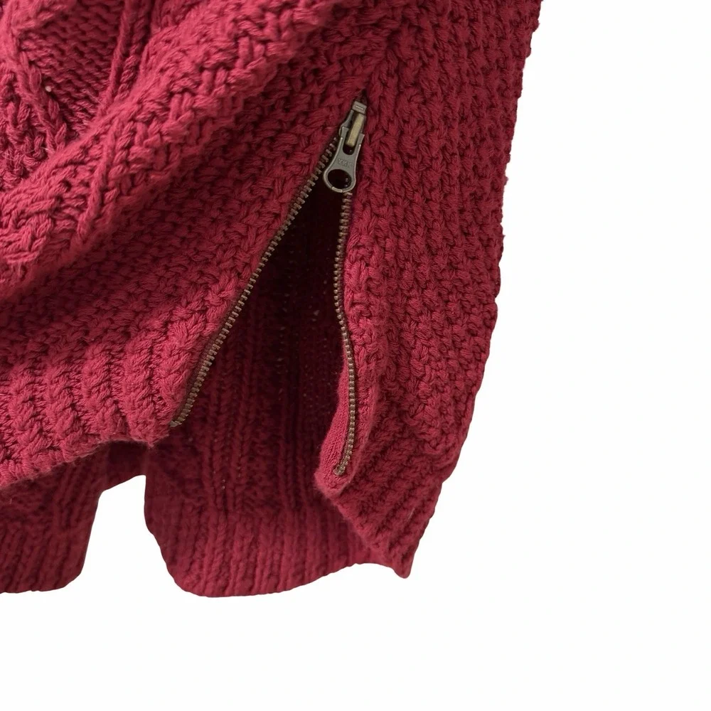 LL Bean Signature Womens‎ Heavy Cable Knit Tunic Sweater Size M Red Fisherman